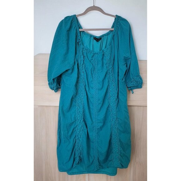 Lane Bryant Dresses & Skirts - Lane Bryant Boho Tunic Dress Plus Size 26/28 Teal With Crochet Accents Lined